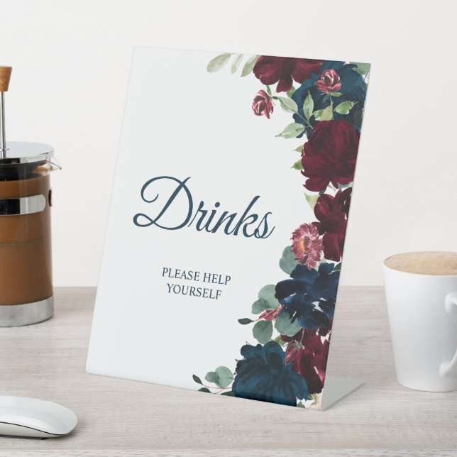 Elegant Burgundy & Navy Blue Shower Drinks Sign (In SItu)