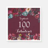 Elegant Burgundy Navy Floral 100th Birthday Party