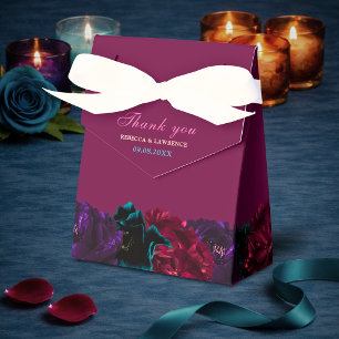 Elegant Burgundy Navy Floral Jewel Tone Wedding Favour Box