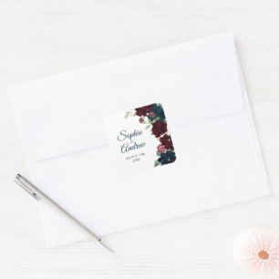 Elegant Burgundy & Navy Floral Wedding Square Sticker