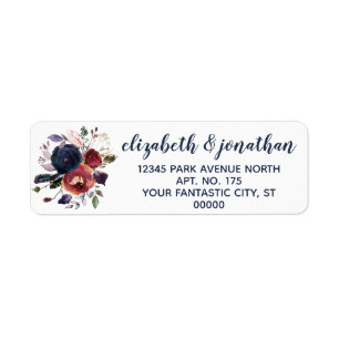 Elegant Burgundy Navy Rose Gold Return Address
