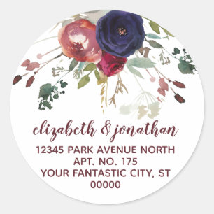 Elegant Burgundy Navy Rose Gold Return Address Classic Round Sticker