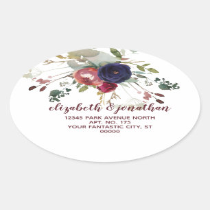 Elegant Burgundy Navy Rose Gold Return Address Oval Sticker