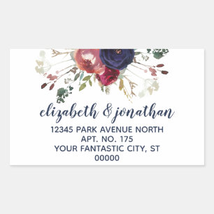 Elegant Burgundy Navy Rose Gold Return Address Rectangular Sticker