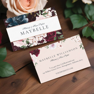 Elegant Burgundy & Navy Watercolor Floral Frame Business Card