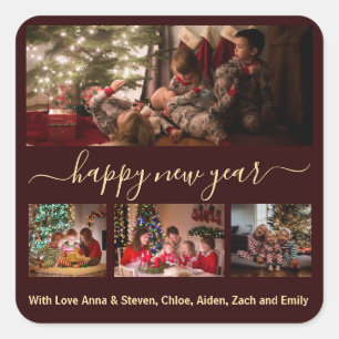 Elegant Burgundy New Year's 4 Photo Square Sticker