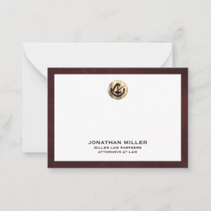 Elegant Burgundy Notecard with Gold Logo Law Firm