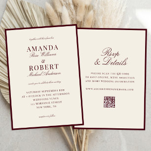 Elegant Burgundy Old Money All In One Wedding Invitation