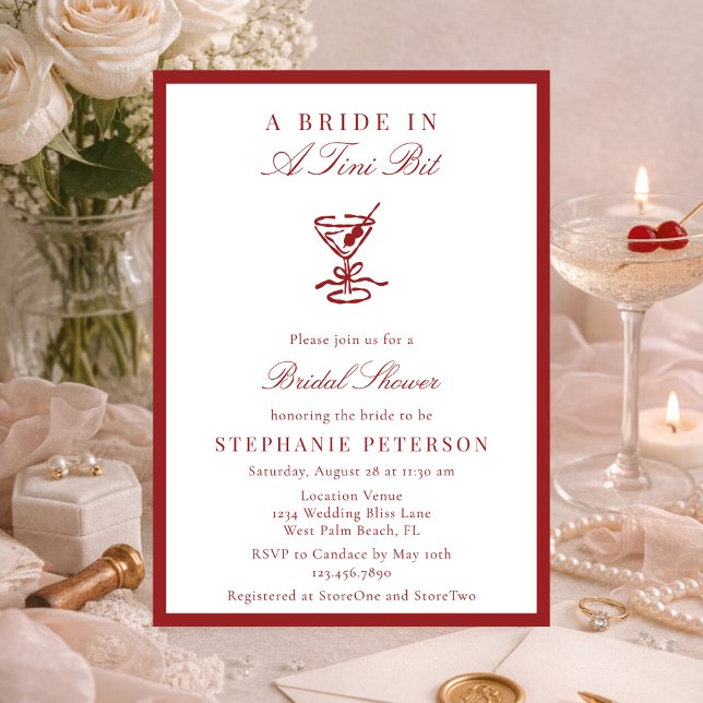 Elegant Burgundy Old Money Martini Bridal Shower Invitation (Creator Uploaded)