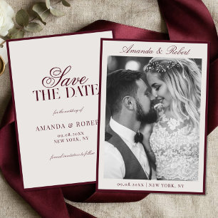 Elegant Burgundy Old Money Photo Wedding Save The Date