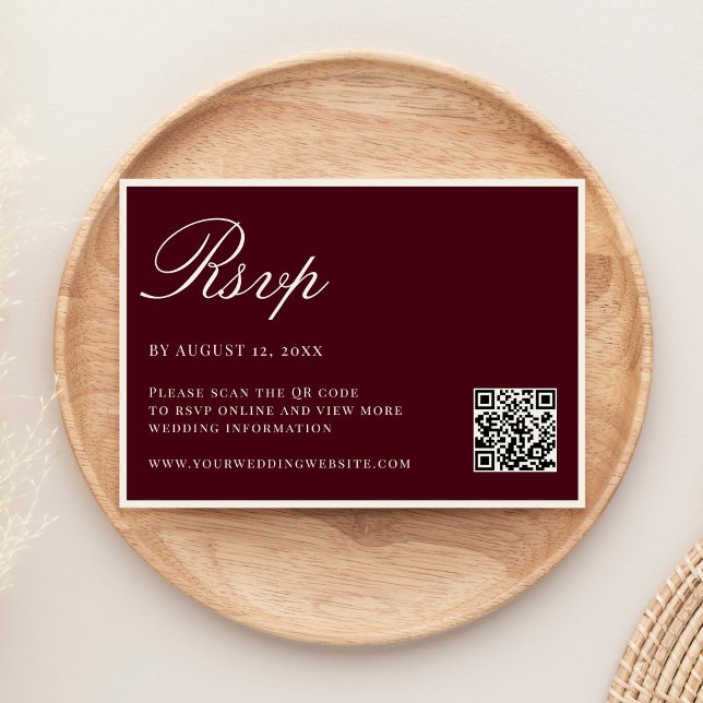 Elegant Burgundy Old Money QR Code Wedding RSVP Card (Creator Uploaded)