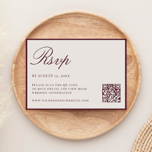 Elegant Burgundy Old Money QR Code Wedding RSVP Card