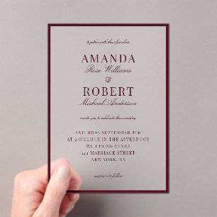 Elegant Burgundy Old Money Wedding Acrylic Invitations