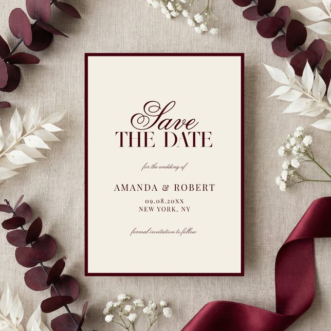 Elegant Burgundy Old Money Wedding Save The Date (Creator Uploaded)