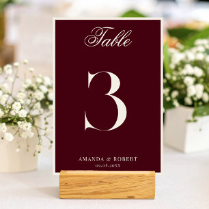 Elegant Burgundy Old Money Wedding Table Number