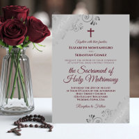 Elegant Burgundy on Grey Modern Catholic Wedding