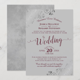 Elegant Burgundy on Grey Wedding Livestream Invitation