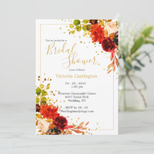 Elegant Burgundy Orange Floral Customise Bridal Invitation