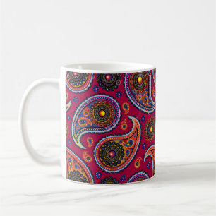 Elegant Burgundy Paisley and Mandala Pattern Coffee Mug