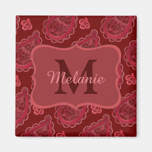 Elegant Burgundy Paisley Pattern Personalised Magnet