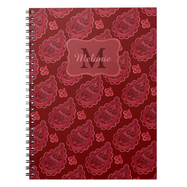 Elegant Burgundy Paisley Pattern Personalised Notebook (Front)