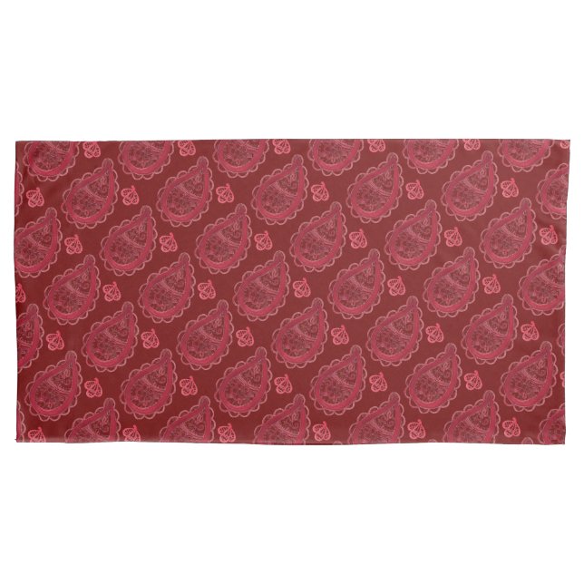 Elegant Burgundy Paisley Pattern Pillowcase (Front-Left)