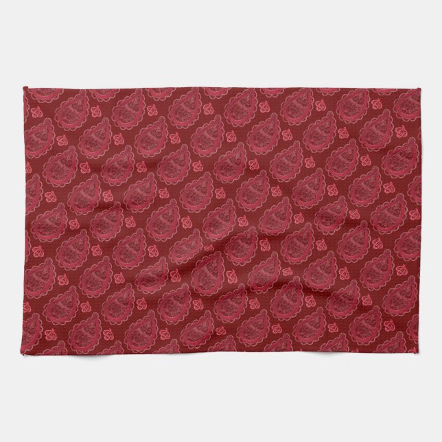 Elegant Burgundy Paisley Pattern Tea Towel (Horizontal)