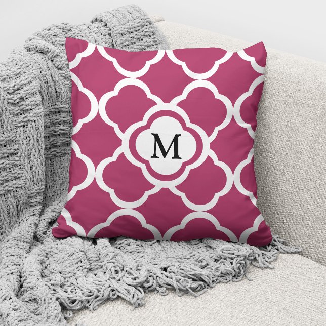 Elegant Burgundy Pattern Monogrammed Cushion (Creator Uploaded)