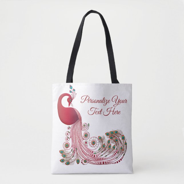 Elegant Burgundy Peacock Personalised Tote Bag (Front)
