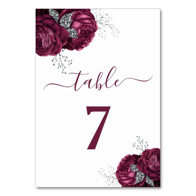 Elegant Burgundy Peonies Floral Table Number (Front)