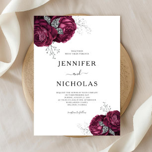 Elegant Burgundy Peonies Floral Wedding Invitation