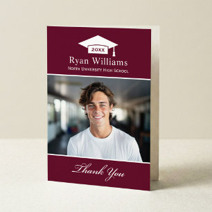 Elegant Burgundy Personalised Graduation Photo Thank You Card