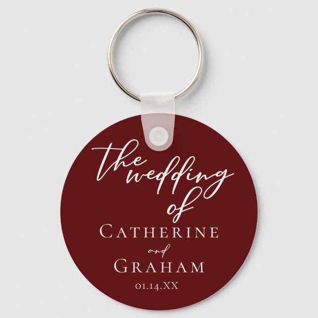Elegant Burgundy Personalised Wedding Key Ring (Front)