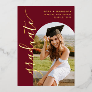 Elegant Burgundy Photo Arch Graduation Foil Invita