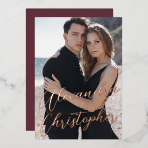 Elegant Burgundy Photo Calligraphy Save the Date