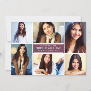Elegant Burgundy Photo Collage Graduation Party Invitation
