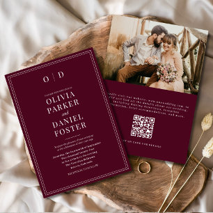 Elegant Burgundy Photo QR Code Wedding Invitation