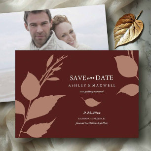 Elegant Burgundy Photo Save The Date Cards