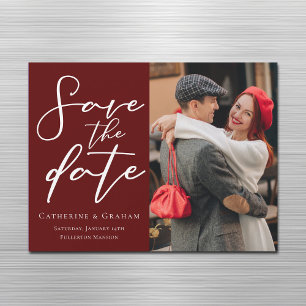 Elegant Burgundy Photo Save the Date Magnet Card