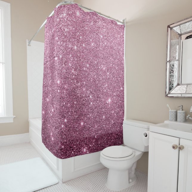 Elegant burgundy pink abstract girly glitter shower curtain (In Situ)