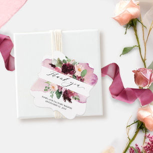 Elegant Burgundy Pink and Blush Floral Thank You Favour Tags