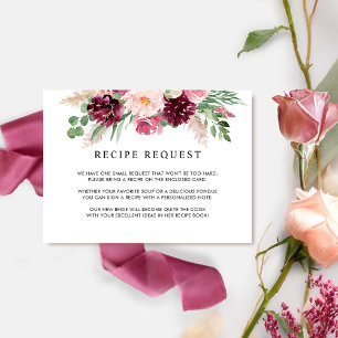 Elegant Burgundy Pink and Blush Wedding Recipe Enclosure Card