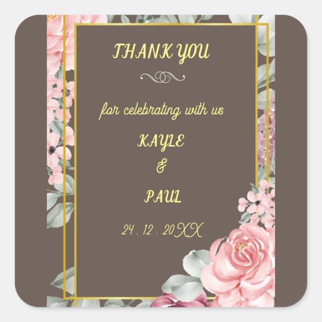 Elegant Burgundy Pink Blush Floral Wedding  Square Sticker (Front)