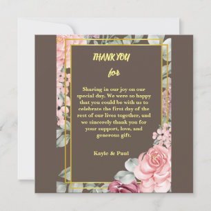 Elegant Burgundy Pink Blush Floral Wedding  Thank You Card