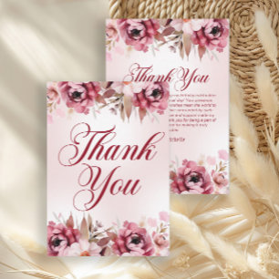 Elegant Burgundy Pink Floral Birthday Thank You Card