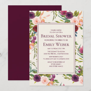 Elegant Burgundy Pink Floral Bridal Shower Invitation
