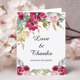 Elegant Burgundy Pink Gold Floral Birthday  Thank You Card