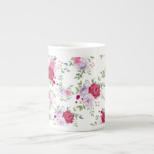 Elegant Burgundy & Pink Lavender Floral Garden Bone China Mug