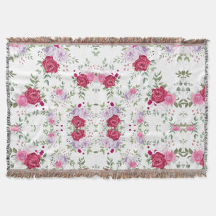 Elegant Burgundy & Pink Lavender Floral Garden Throw Blanket