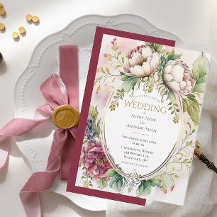 Elegant Burgundy Pink Romantic Wedding Invitation